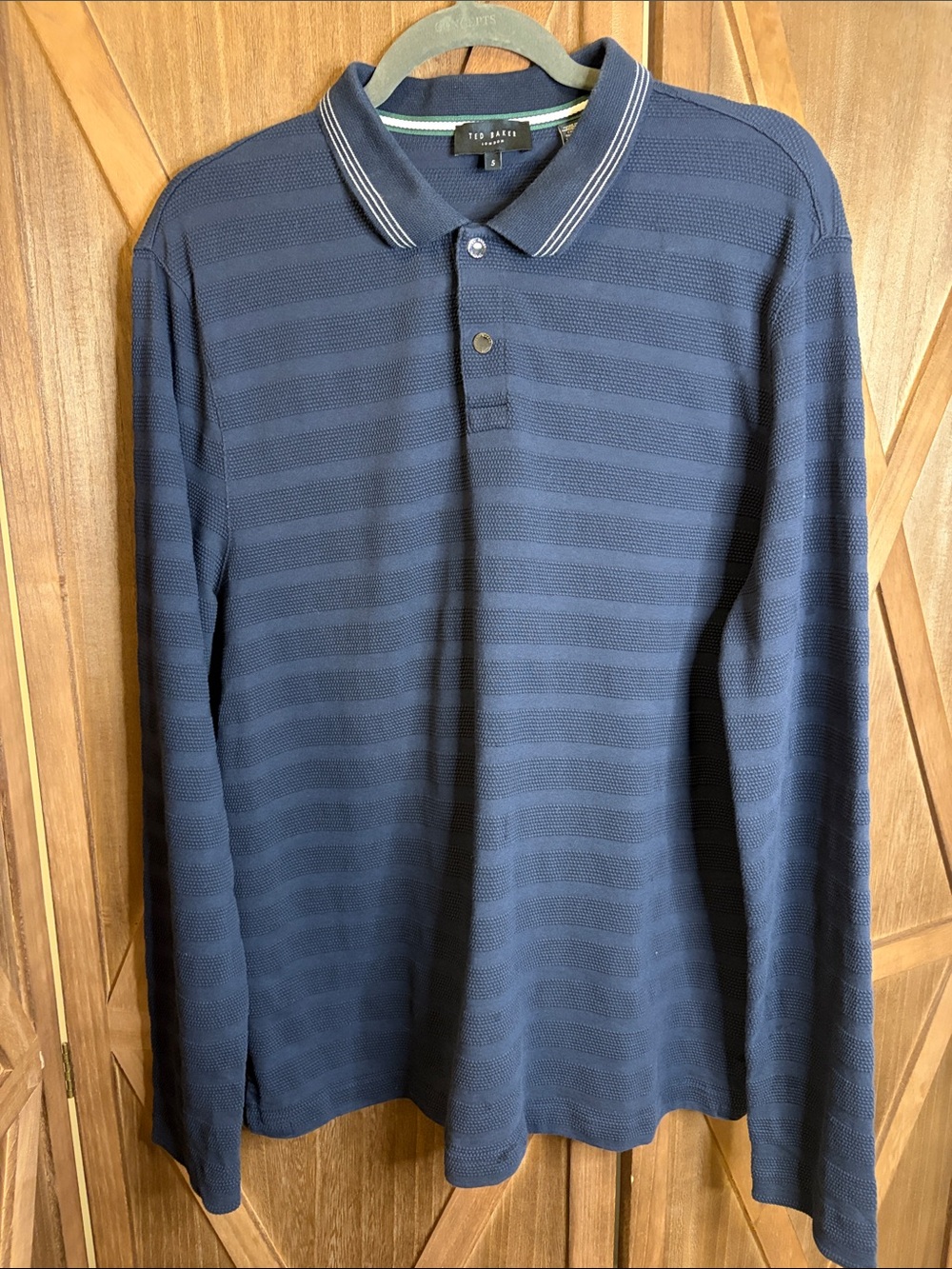 TED BAKER London Blue Textured Long Sleeve Polo Shirt SIZE 5
